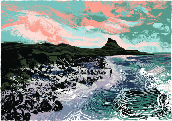 Early Morning Light, Lindisfarne. Silkscreen by Andy Lovell