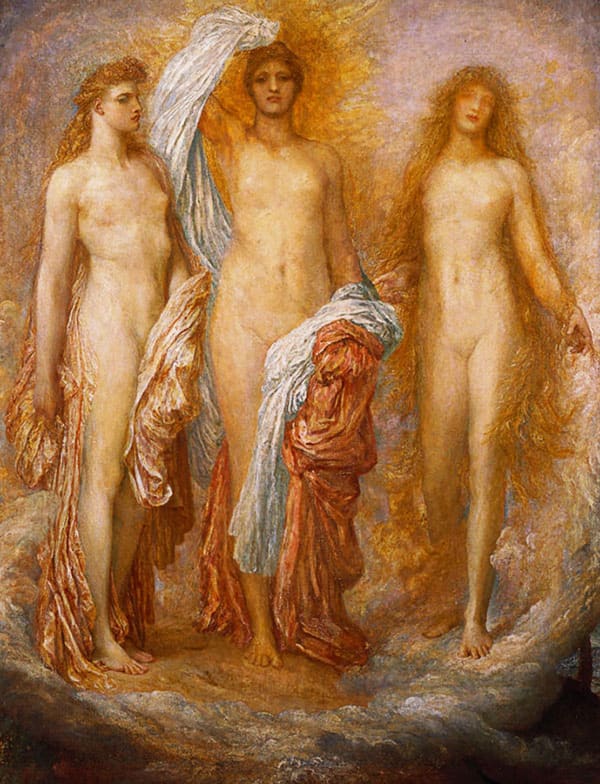 GEORGE FREDERICK WATTS 1817-1904 Olympus on Ida 1885 Oil on canvas Signed and dated, 1885 149 x 106 cm EXHIBITED London, Grosvenor Gallery, ‘Summer Exhibition' 1887, no. 57; Southport, Southport Centenary Exhibition, 1892, lent by W.R. Moss; London, The New Gallery: Works of G. F. Watts, RA Winter Exhibition, 1896-97, no. 68, lent by W.R. Moss; London, Royal Academy, Winter Exhibition 1905, no. 246; Thos. Agnew & Sons, Exhibition, 1959, no. 32; London, Whitford and Hughes, Summer Exhibition, London, 1983, cat. no. 1. LITERATURE BLACKBURN, Henry. Grosvenor Notes 187, London 187, p. 18, illustrated 'Atheneum, 1887; PHILLIPS, Claude. Expositions d'Eté de la Royal Academy et de la Grosvenor Gallery: 'Gazette des Beaux-Arts, Paris, July 1887, p. 87; CARTWRIGHT, Julia. The Life and Works of G. F. Watts; 'Art Journal', Easter Annual, 1895, p. 3; ELLSWORTH FORD. Julia and Thomas W. LAMONT. Pictures by George Frederick Watts. Fox, New York, 1904. WEST, W.K. and R. PANTINI. G.F. Watts, London, ill. plate 5; BLUNT, Wiflrid. England's Michelangelo, A Biography of George Frederick Watts,.London, 1975, p. 202, no. 752; Summer Exhibition, London, Whitford and Hughes, London, 1983, cat. no. 1. PROVENANCE Wlliam. R. Moss Esq., England; Thomas Agnew & Sons Ltd, London; Harry M. Hawkins, Oregon; 1959 Private Collection, Florida; Whitford and Hughes, 1981; John Schaeffer, Sydney; Andrew and Hiroko Gwinett who donated the work to the Art Gallery of South Australia in 2014.