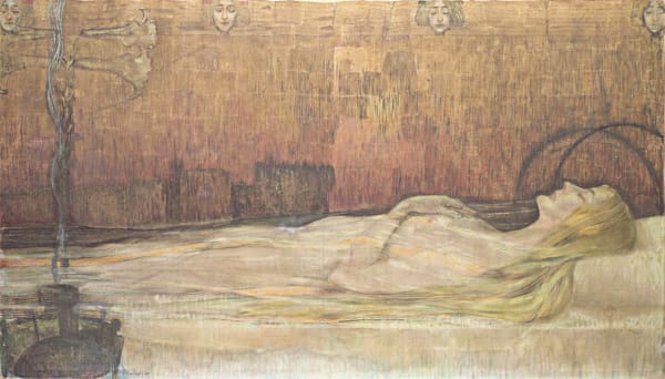 WILHELM LIST 1864-1918 Vision of Eternity c. 1900 Oil on canvas Signed 90 × 157cm EXHIBITED London, Whitford and Hughes, Moments et Follies de la Femme Fatale, 1985, cat. 17.