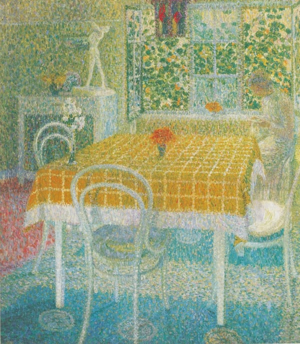 Leon de Smet 1881 - 1966 Interior 1910 Oil on canvas 130 x 115 cm EXHIBITED A Clear View: The Belgian Luminist Tradition, Whitford and Hughes, London, 1987. LITERATURE L’Impressionisme et le Fauvisme en Belgique, Serge Goyens de Heusch, Antwerp, 1988, p. 262 Albert Servaes et ses Contemporains Latemnois, exhibition catalogue, Thermae Palace Hotel Art Gallery, Ostende, 1981 PROVENANCE Mr Marcel Pieters, Laethem-Saint-Martin. Acquired directly from the artist’s son, Robert de Smet, in 1971, Galerie Gramo, Antwerp
