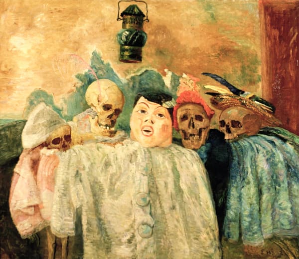 James Ensor 1860 - 1949 Pirreot et Squelettes 1906 Oil on canvas 98 x 113 cm EXHIBITED XXV Exposition Biennale Internationale des Beaux-Arts, 1950, Vienna ‘James Ensor dans les Collections Privees’, Galerie Isy Braehot, 1965-66 Museum voor Shone, Ghent, 1969 ‘Veertie Kunsstenaars Rond Karel van de Woestisne’, Museum voor Schone Junste, Ghent, 1979 (Reproduced no. 139) Museum of Modern Art, Hyoyo, Japan, 1983-84 (Reproduced no.69)