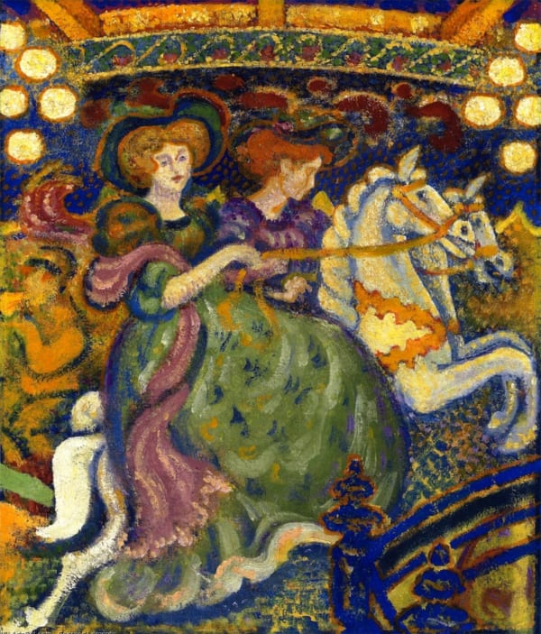 Georges Lemmen 1865 - 1916 Le Carrousel c.1890 Oil on canvas 56 x 49 cm PROVENANCE Pierre Lemmen, Brussels EXHIBITED Japan, Exposition du Pointillisme, 1985: National Museum of Western Art, Tokyo Municipal Museum of Art, Kyoto ILLUSTRATED Exposition de Pointillisme, Japan, 1985, p. 103, no. 61