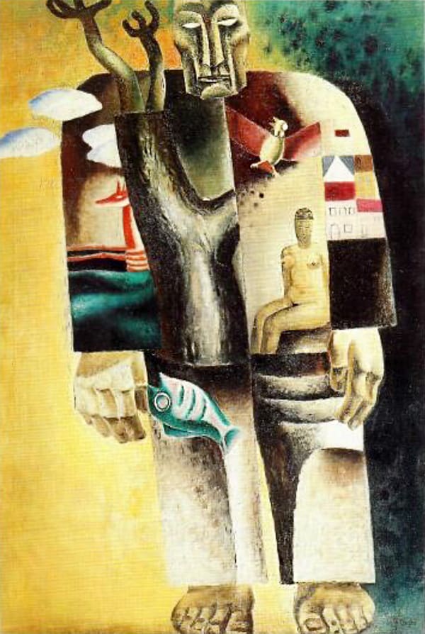 FRITS VAN DEN BERGHE 1883 -1939 L’Homme Géographique 1927 Oil on canvas 170 × 113.5 cm PROVENANCE Collection of Walter Schwarzenberg, Brussels; Banque de Paris et des Pays-Bas, (Paribas) Brussels; Whitford and Hughes, London, 1990; Private collection, London. EXHIBITED Antwerp, Contemporary Art, 1930 (as ‘De Man van de Aardijkskunde'). LITERATURE Selection, Cahier 12, p. 91; L’Amour de l’Art, Paris, May 1934; Le Centaure, Chronique Artistique Mensuelle, Year 3, March 1929, no. 6, p. 141; LANGUI, Emile. Frits Van den Berghe, Catalogue Raisonné de son Oeuvre Peint. Brussels, 1966, no. 230; Varietés, first year, 15 Nov. 1928, Brussels, no. 7, p. 393; Belgian Paintings 1880 - 1930, exhibition catalogue, Whitford and Hughes, London, cat. no. 11, ill.