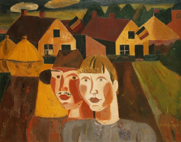 GUSTAVE DE SMET 1877-1943 Le Couple au Village c.1930 Oil on canvas 73 × 92 cm PROVENANCE Galerie Le Centaure, Brussels, 1932; Van Parys Esq, Brussels; Acquired by his father directly from the artist; Whitford and Hughes, London, 1990. EXHIBITED Ostend, Provinciaal Museum Voor Moderne Kunst, Gustave De Smet Retrospective, 1989; Venice, XXV Biennale Internationale des Beaux-Arts, 1950; Charleroi, Cercle Artistique et Literaire, 1953; Antwerp, Koninklijk Museum voor Schone Kunsten, Retrospective Gustave De Smet, 1961, cat. 164; London, Whitford and Hughes, Belgian Paintings 1880-1930, 1990. LITERATURE Retrospective Gustave De Smet, Antwerp, Koninklijk Museum voor Schone Kunsten, exhibition catalogue, Antwerp, 1961, cat. 164; HAESAERTS, Paul. Laethem-Saint-Martin: Le Village Elu de l’Art Flamand, Brussels, 1965, p. 429, no. 189; BOYENS, Piet. Gustave De Smet Retrospective, exhibition catalogue, Provinciaal Museum voor Moderne Kunst, Ostend, p. 164, no. 118; BOYENS, Piet. Gustave De Smet Catalogue Raisonné. Antwerp, 1989, p. 397, no. 833; Belgian Paintings 1880-1930, Whitford and Hughes, exhibition catalogue, London, 1990, cat. no. 12, ill.