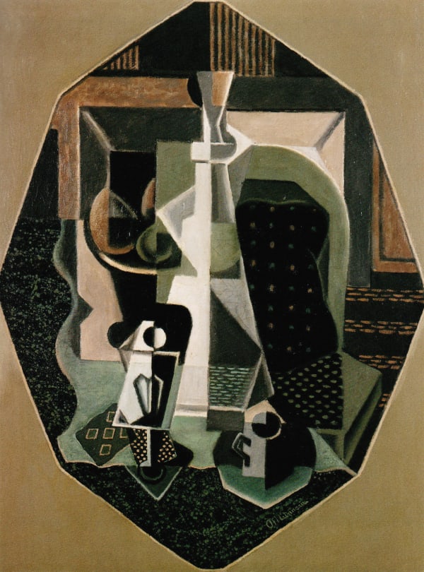 JEAN METZINGER 1883-1956 Nature morte à la carafe 1914 Oil on canvas 81 × 60 cm PROVENANCE Galerie L'Effort Moderne (Léonce Rosenberg), Paris; Mme Simon Heller, Paris; Sidney Janis Gallery, New York; Mr and Mrs Ralph F. Colin; Christie's, New York, 1995; Private collection, USA. EXHIBITED 1953, Le Cubisme 1907-1914, Musée National d'Art Moderne, Paris; 1955, Selection of French Art 1906-1954, Sidney Janis Gallery, New York; 1960, The Colin Collection, M. Knoedler, New York; 2002-03, Corot to Picasso: French Paintings and Drawings at the Speed Art Museum, The Speed Art Museum, Louisville, USA. LITERATURE The work Nature more à la carafe is included in the catalogue raisonné in preparation by Bozena Nikiel; Cubism and Neo-Classicism: Paris 1910-1950, exhibition catalogue Whitford Fine Art, 2004 London, cat. no. 5, ill.