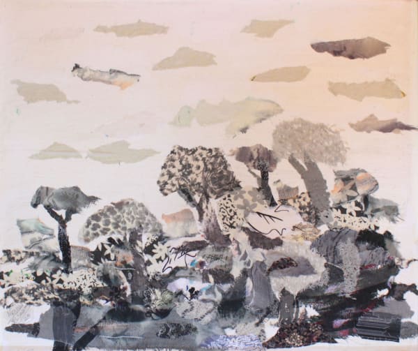 Neama El Sanhoury Untamed Wild, 2021 fabric collage on cotton mesh on wood 60 x 70cm, signed & dated