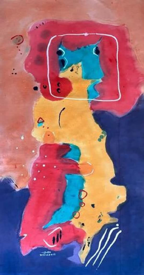 Khaled Abdo Atoll from Above, 2021 mixed media on canvas 145 x 75cm, signed & dated