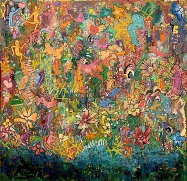 Kinda Adly Jungle Fever, 2020 acrylic, ink & oil bars on canvas 100 x 100cm, signed & dated