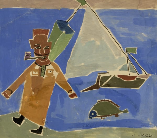 Hamed Abdullah (1917-1985), Fisherman with Pipe, 1954, watercolor, 36 x 32 cm, signed & dated