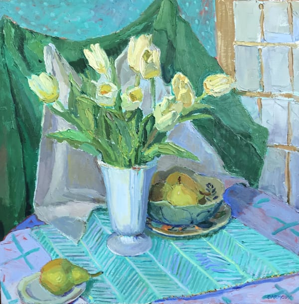 Kelly Carmody Tulips , 2021 Oil on Linen 25 x 25 x 3 in