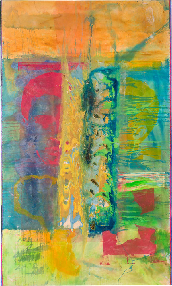 Frank Bowling, Pouring Over 2 Morrison Boys & 2 Maps II, 2016, Acrylic on canvas, 306 x 184 cm, 120 1/2 x 72 1/2 in