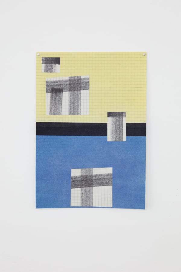 Andrew Bick, Drawing 2017 [from the negative drawings Kunsthalle Palazzo Liestal], 2017, Marker pen, watercolour, and collage on graph paper, 20.6 x 14.4 cm, 8 1/8 x 5 5/8 in