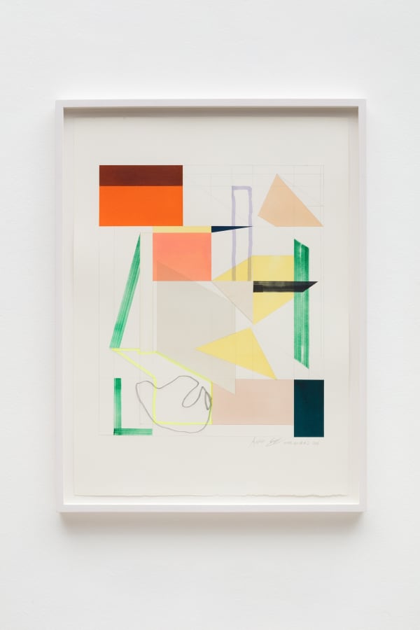 Andrew Bick, OGVDS-GW-AB #2, 2018, Watercolour, marker pen, pencil, and collage on paper, 76 x 56 cm, 29 7/8 x 22 1/8 in, Framed: 84 x 63 cm, 33 1/8 x 24 3/4 in