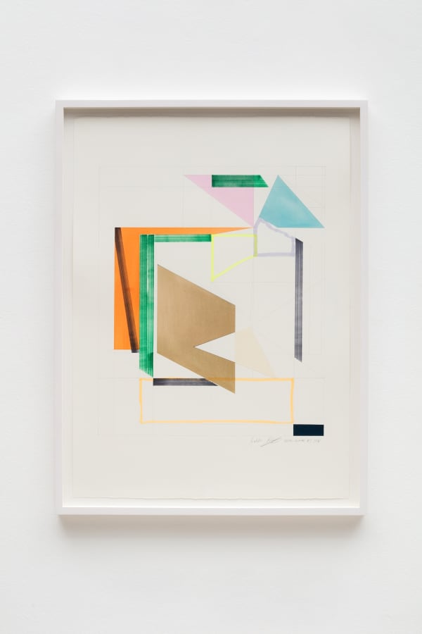 Andrew Bick, OGVDS-GW-AB #3, 2018, Watercolour, marker pen, pencil, and collage on paper, 76 x 56 cm, 29 7/8 x 22 1/8 in, Framed: 84 x 63 cm, 33 1/8 x 24 3/4 in