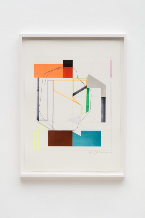 Andrew Bick, OGVDS-GW-AB #4, 2018, Watercolour, marker pen, pencil, and collage on paper, 76 x 56 cm, 29 7/8 x 22 1/8 in, Framed: 84 x 63 cm, 33 1/8 x 24 3/4 in