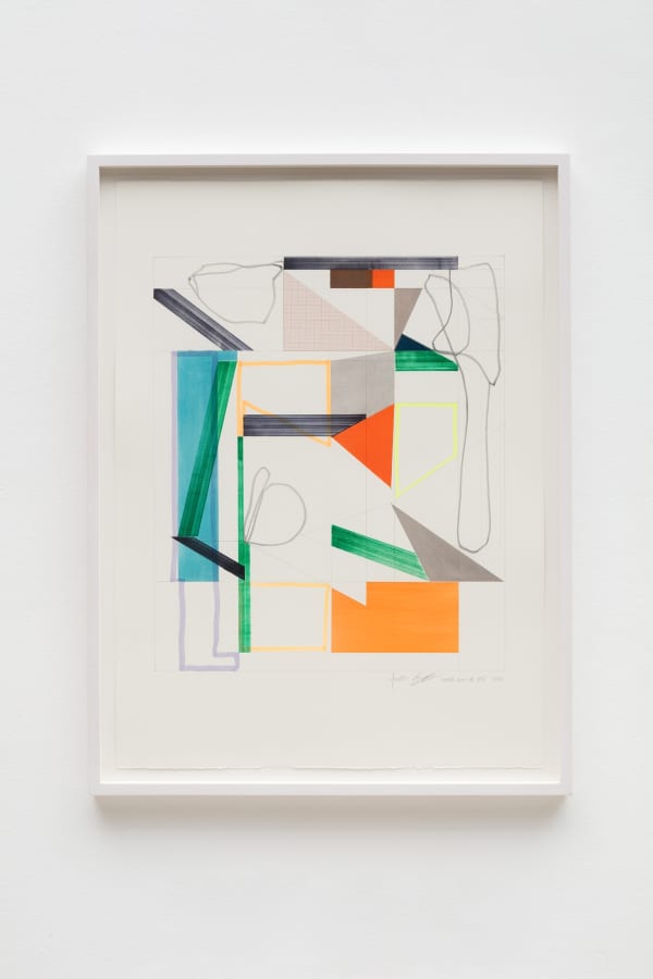 Andrew Bick, OGVDS-GW-AB #5, 2018, Watercolour, marker pen, pencil, and collage on paper, 76 x 56 cm, 29 7/8 x 22 1/8 in, Framed: 84 x 63 cm, 33 1/8 x 24 3/4 in