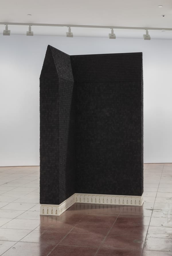 Cal Siegel, ttrroouubbllee, 2018, Wood, plaster, acrylic, and shingles, 217 x 161 x 26 cm, 85 3/8 x 63 3/8 x 10 1/4 in