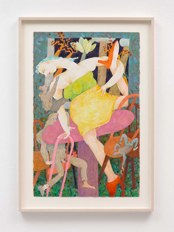 Gladys Nilsson, A Table, 2014, Watercolour and gouache on paper, 101.6 x 65.4 cm, 40 x 25 3/4 in, Framed: 119.2 x 83.4 x 5 cm, 46 7/8 x 32 7/8 x 2 in