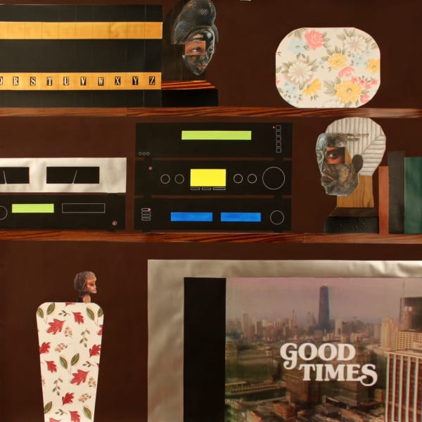 Derrick Adams, World Civ, 2013, mixed media collage on paper, framed: 137.5 x 137.5 x 5 cm, 54 1/8 x 54 1/8 x 2 in, Unframed Dimensions: 127 x 127 cm, 50 x 50 in