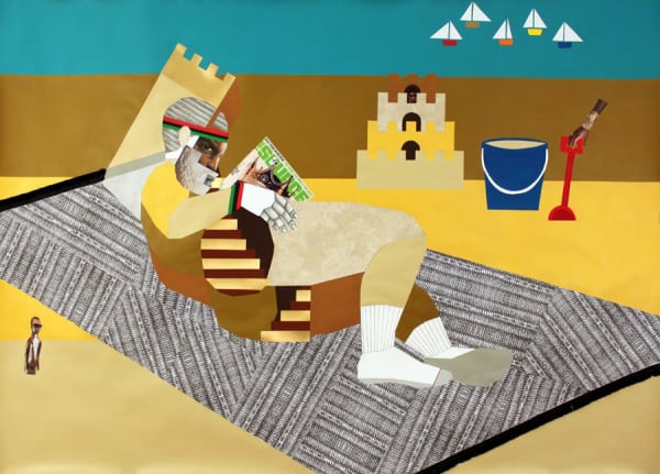 Derrick Adams, Voyager's Retreat, 2013, mixed media collage on paper, framed: 137.5 x 194 x 5 cm, 54 1/8 x 76 3/8 x 2 in, Unframed Dimensions: 127 x 182.9 cm, 50 x 72 in