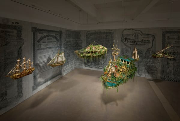 Installation view of Hew Locke Beyond the Sea Wall at Hales London