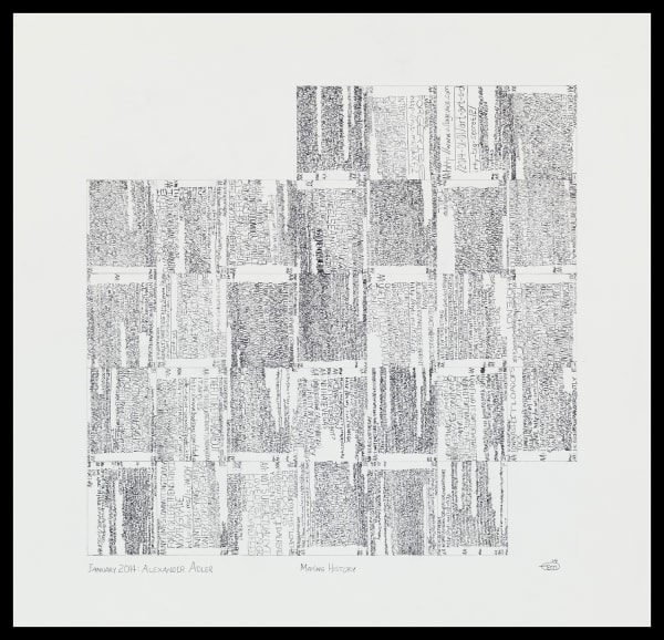 Martin Wilner, Making History: Case Histories, January 2014: Alexander Adler (verso), 2014, graphite on Bristol board 41.9 x 43.5 cm, 16 1/2 x 17 1/8 in