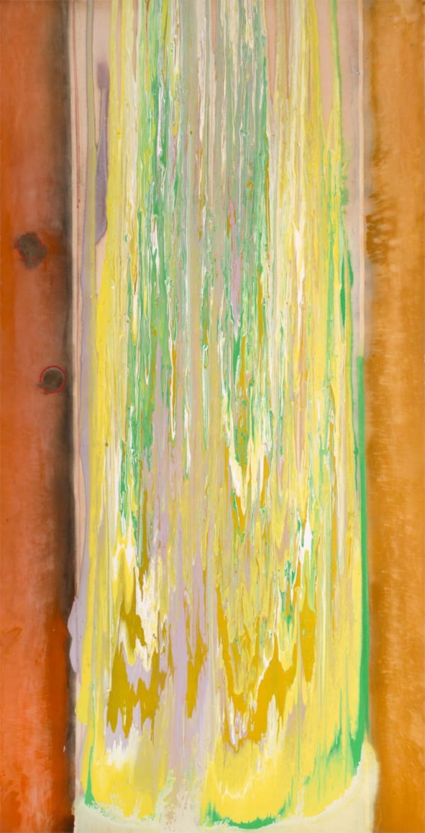 Frank Bowling, Sunkist, 1976, acrylic on canvas, 231 x 118 cm, 91 x 46 1/2 in