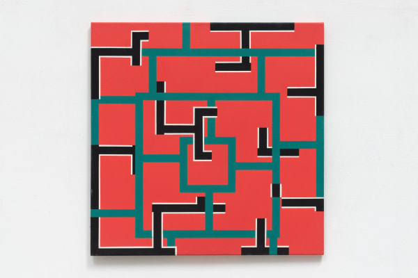 Mary Webb Red, green, black and white, 1976 Oil on canvas  71 x 71 cm 28 x 28 in