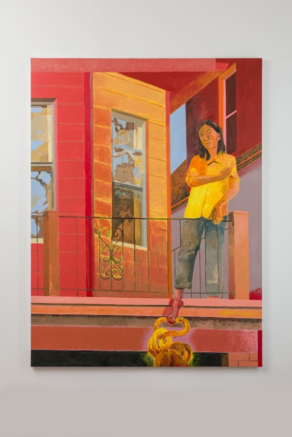 Installation view of Anthony Cudahy, Lily and snake bundle (“And she took the time to believe in what she said and”), 2021