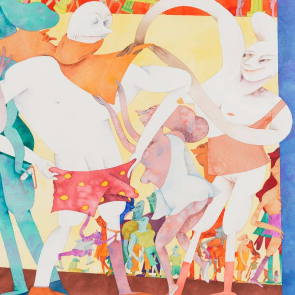Detail of Gladys Nilsson, The Dicky, 1986, Watercolour on paper, 101.6 x 152.4 cm, 40 x 60 in, Framed: 120.2 x 170.1 x 5.8 cm, 47 3/8 x 67 x 2 1/4 in