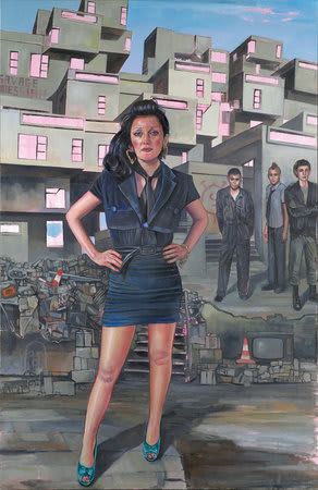 Detail of LAURA OLDFIELD FORD, Threshold of the Arcades (London 2013), 2008, Acrylic and oil on canvas, 400 x 160 cm, 157.6 x 63.04 in