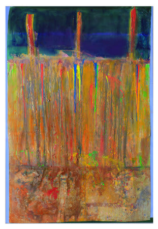 Frank Bowling, Iona's prompt (Snakes and Ladders), 2011, Oil and acrylic on collaged canvas, 281.9 x 190.5 cm, 111 x 75 in