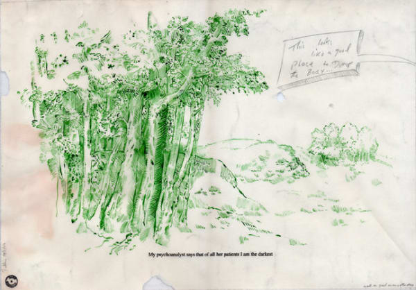 David Godbold, As good as any other place, 2007 Ink, pencil and computer printout on tracing paper over found paper, 50 x 63 cm, 19.7 x 24.82 in