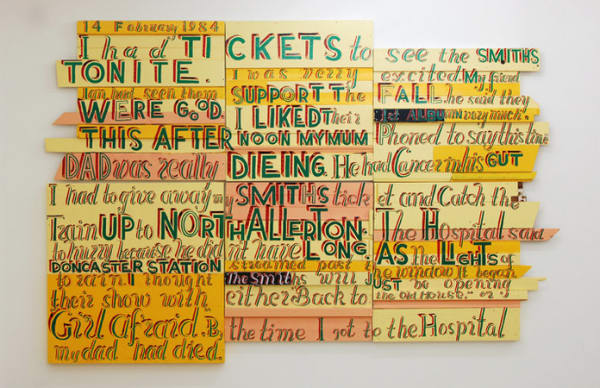 Bob and Roberta Smith, 14 February 1984, I had tickets to see the Smiths, 2007, Signwriters paint on board, 230 x 358 cm, 90.62 x 141.05 inches