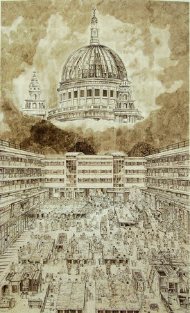 Adam Dant, ST PAUL'S SLAVE MARKET, 2006, Ink on paper, 261 x 170 cm, 102.83 x 66.98 in