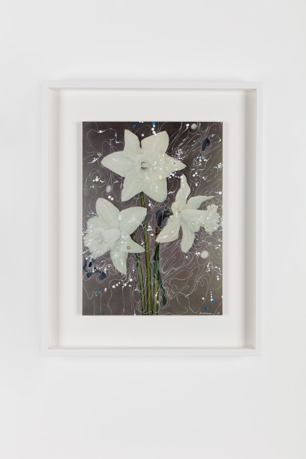 Sebastiaan Bremer, White Trumpet Daffodil Beershebas, 2018, Archival inkjet pigment print on resin coated paper with hand additions in acrylic, photo retouch dye, and pigment pen, 27.9 x 20.3 cm, 11 x 8 in, Framed: 38.6 x 31.2 x 3.7 cm, 15 1/4 x 12 1/4 x