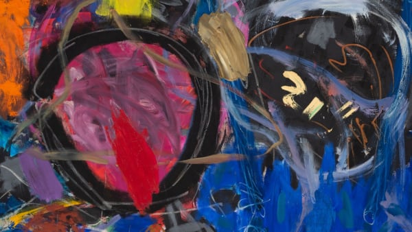 Detail of Basil Beattie, Blue Joy, 1982, Oil and collage on canvas, 254.5 x 212.4 cm, 100 1/4 x 83 5/8 in