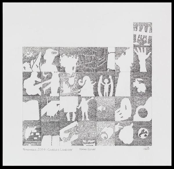 Martin Wilner, Making History: Case Histories, November 2014: Charles Lindsay (verso), 2014, ink on paper, 41.9 x 43.5 cm, 16 1/2 x 17 1/8 in