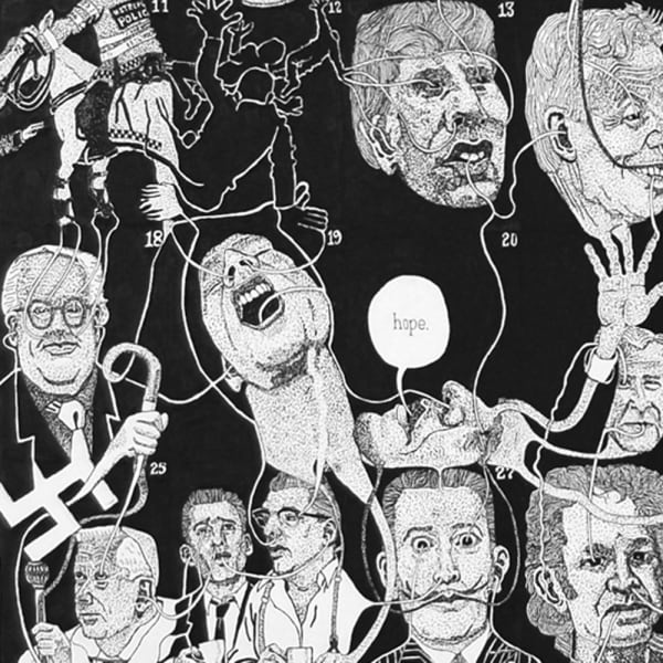 Detail of Martin Wilner, Making History: January 2009, 2009, Ink on Bristol board, 32.5 x 34.3 cm, 12.8 x 13.5 in