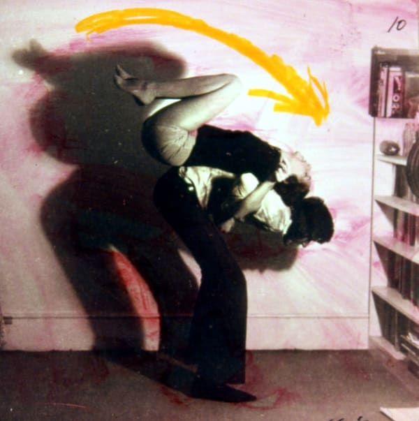 Detail of Carolee Schneemann, Exercise for Couples, 1972, 10 silver prints with paint wash, Framed: 99.1 x 60.3 cm, 39 x 23 3/4 in, each photo: 17.1 x 25.4 cm, 6 3/4 x 10 in