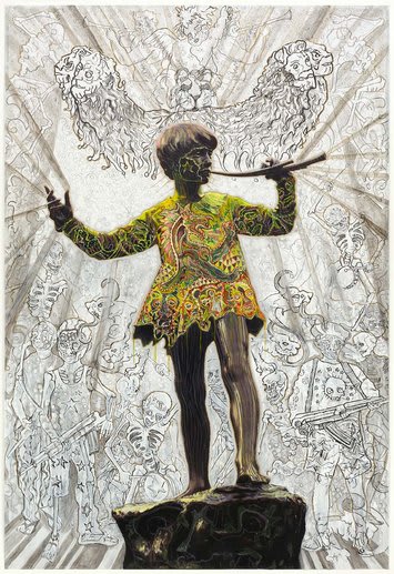 Hew Locke, Pan, 2012, Acrylic on chromogenic print, 197.8 x 147 cm, 77 7/8 x 57 7/8 in