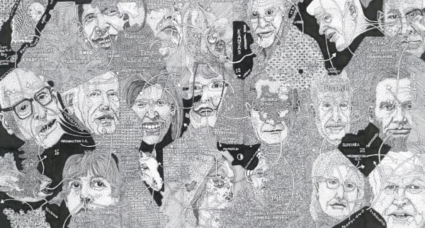 Detail of Martin Wilner, Luna:October 28 - November 26 2008, 2008, Ink on Bristol board, 29.2 x 29.2 cm, 11.5 x 11.5 in