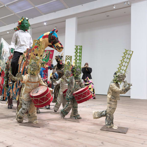 Installation view of Hew Locke, The Procession at Baltic, Gateshead. Photo: John McKenzie © 2023 Baltic Centre for Contemporary Art.