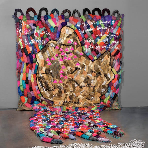 LJ Roberts, The Queer Houses of Brooklyn in the Three Towns of Breukelen, Boswyck, and Midwout during the 41st Year of the Stonewall Era (based on a 2010 drawing by Daniel Rosza Lang/Levitsky with 24 illustrations by Buzz Slutzky on printed pin-back butto