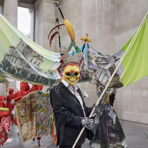 Installation view of Hew Locke, The Procession, 2022, Duveen Hall, Tate
