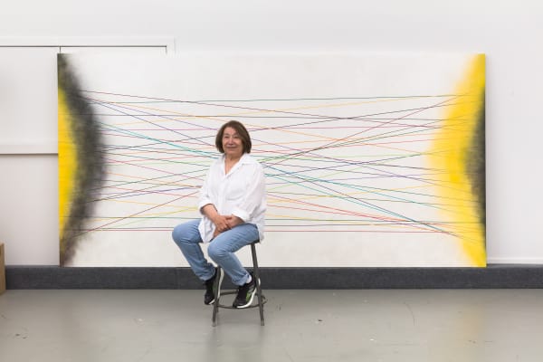 Virginia Jaramillo in front of Quanta, 2021
