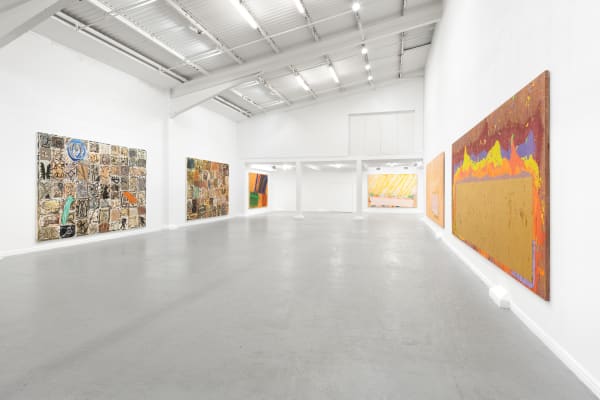 Installation view of Monuments, Basil Beattie, John Hoyland, Albert Irvin, Thames-Side Studios, 14 - 30 July 2023