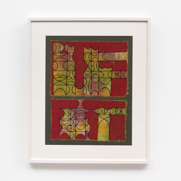 Anwar Jalal Shemza, Composition in Lime Green on a Crimson Background, 1959