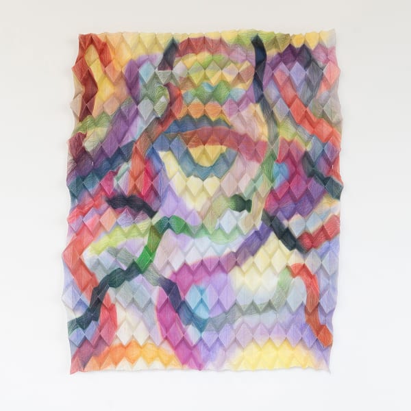 Caleb Nussear, Grandfather’s Knot, 2022, Colored pencil and oil pastelon folded Masa paper, 40 x 32 inches unframed