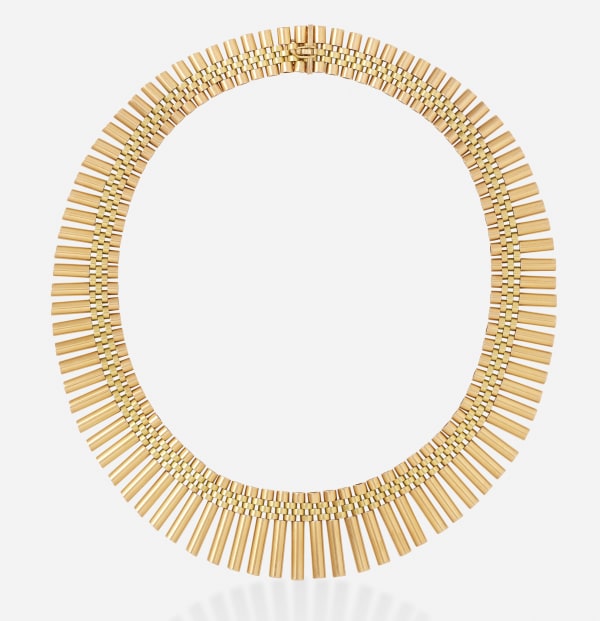 Art Deco, French 18K Yellow and Rose Gold Art Deco Fringe Necklace, c. 1940